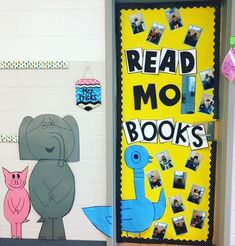 the door to read mo books is decorated with pictures