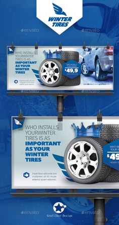 an advertisement for winter tires is shown in blue and white with the words winter tires on it