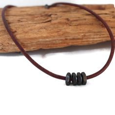 Men's Leather Hex Necklace Casual Handmade Jewelry For Everyday Use, Adjustable Brown Necklaces For Everyday Use, Casual Brown Jewelry For Everyday Use, Minimalist Brown Necklace For Everyday Use, Minimalist Brown Necklace For Everyday, Casual Brown Necklace For Everyday, Leather Necklace For Men, Mens Leather Necklace, Men Jewelry