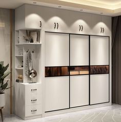 Contemporary Cabinet with Sliding Door Engineered Wood Beige Storage Cabinet Sliding Cupboard, Wardrobe Design Modern, Modern Cupboard, Closet Design Layout, Modern Cupboard Design, White Wardrobe, Wardrobe Interior Design, Contemporary Cabinets, Wooden Wardrobe