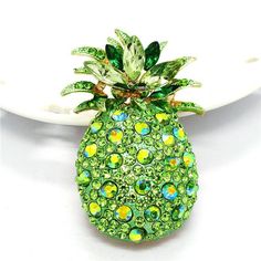 Betsey Johnson Pineapple Green Crystals Brooch Pin Pineapple Jewelry, Pineapple Necklace, Crystals Necklace, Sweater Necklace, Pineapple Fruit, Animal Prints Pattern, Chunky Bracelets, Crystal Brooch, Betsey Johnson Jewelry