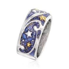 .40 ct. t.w. White Topaz and Black Enamel Celestial Ring in 18kt Gold Over Sterling | Ross-Simons Celestial Ring, Magical Jewelry, All I Ever Wanted, Funky Jewelry, The Night Sky, Fantasy Jewelry, Dream Jewelry, Pretty Jewellery, Blue Rings