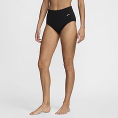 Want extra coverage? Try the Nike Essential Swim Bottoms. A high-waisted design sits at your natural midline and moderate bottom coverage keeps you super comfortable, while offering an option for those who want a little bit more from their swimwear. Black High-cut Leg Swimming Bottoms, Black Nylon High-cut Swimwear, Black High-cut Nylon Swimwear, Black Moisture-wicking Sports Swimwear, Black Moisture-wicking Beachwear Bottoms, High Waisted Swim Bottoms, Nike Swim, Swimming Swimsuit, High Waisted Swim