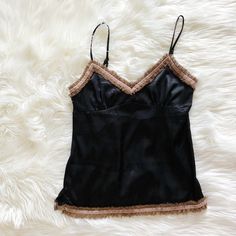 Size: Small Material: 96% Cotton & 4% Spandex Never Worn & No Tags. Brown Stretch Tank Top For Night Out, Stretch Brown Tank Top For Night Out, Brown Camisole Tops For Night Out, Black Ruffled Tank Top, Brown Cami Camisole For Night Out, Brown Camisole For Night Out, Brown Cami For Night Out, Black Ruffle Camisole Top, Black Ruffled Camisole Top