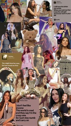 the collage shows many different women with their pictures and words on them, including an image of a woman holding a teddy bear