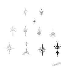 a set of nine different tattoo designs