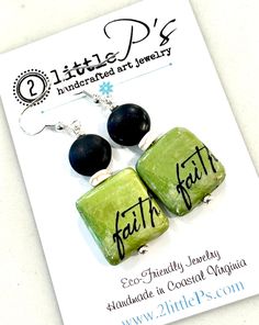 These handcrafted earrings are a great way to show your faith.  They hang from sterling ear wires.  The unique earrings measure approximately 2 inches from the ear wire to the bottom of the earring.    Each pair of artisan earrings designed by 2 Little P's is made by hand, one at a time, so no two in the same design series is identical; therefore, giving each its own distinct flair but yours will be similar to the photos.    Day or night, our earrings are perfect with any outfit.  Dressy or casual, these are perfect for a night out, or anytime.     You will love our boutique quality jewelry and unwrapping an exquisite gift package from 2 Little P's is sure to delight, as each piece of jewelry is gift wrapped to perfection!   Give a gift of handcrafted jewelry or simply unwrap something for Christian Earrings, Chesapeake Va, Faith Gifts, Artisan Earrings, Eco Friendly Jewelry, Handcrafted Art, Gift Package, Christian Jewelry, Handcrafted Earrings