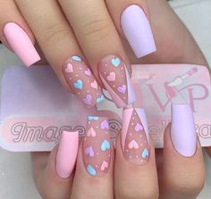 Valentine Nail Art, Valentine Nails, Nail Designs Valentines, Cute Acrylic Nail Designs, Acrylic Nails Coffin Pink, Acrylic Nails Coffin Short