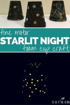 three different types of night lights are shown in the same color and size, with text overlay that reads fine motor starlit night from eycraft