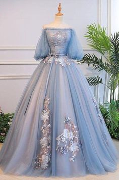 Prom Dresses Long Blue, डिजाइनर कपड़े, Lace Long Prom Dress, Prom Dress Blue, Blue Evening Dress, Grey Evening Dresses, Blue Evening Dresses, Victorian Vintage, Blue Tulle