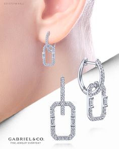 14K White Gold 15mm Diamond Huggie Drop Earrings. EG13701W44JJ #GabrielNY #DiamondJewelry #FineJewelry #GabrielAndCo #FashionJewelry #UniqueJewelry #GiftIdeas #UniqueGifts #DiamondJewelry #Jewelry #Earrings #FashionEarrings #WhiteGoldEarrings #WhiteGoldFashionEarrings #GoldEarrings #GoldFashionEarrings Silver Earrings With Timeless Design For Anniversary, Modern Sterling Silver Earrings For Everyday Luxury, Luxury Timeless Silver Earrings, Silver Single Earring For Everyday Luxury, Timeless Sterling Silver White Gold Earrings, Luxury Dangle Earrings For Everyday, Timeless White Gold Sterling Silver Earrings, Silver Earrings With Timeless Design, Silver Pierced Earrings For Everyday Luxury