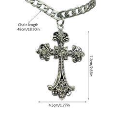 Vintage Baroque Christian Necklace For Women Man Silver Color With Crystals Gothic Crucifix Symbol Gothic Male, Male Neck, Christian Cross Necklace, Goth Choker, Big Cross, Goth Accessories, Grunge Jewelry, Edgy Jewelry, Vintage Pendant Necklace