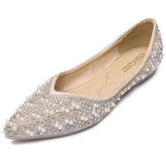 PRICES MAY VARY. 【Toe design】:Women's rhinestone flat shoes the toe is designed with a pointed head, which is clean and neat. The toe space is extended and comfortable, natural and moisture-proof. Every simple detail shows the meticulous workmanship 【Soft inner lining】:Comfortable women's ballet flats adopted Soft rubber sole .In order to improve the comfort of shoes, with Padded Memory Foam Insole like.comfortable without grinding your feet, and enjoy your every step. 【Careful care】: HEAWISH ha Women's Ballet Flats, Sparkly Flats, Prom Dance, Dance Ballet, Fashion Shoes Flats, Elegant Heels, Rhinestone Flats, Rhinestone Fashion, Wedding Flats