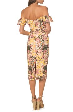 Colorful floral embroidery and an off-the-shoulder silhouette enrich a mid-length dress styled with fluttery cap sleeves and a vented hem for ease of movement. 36" center front length (size Medium) Off-the-shoulder neck Cap sleeves Partially lined 100% polyester Hand wash, line dry Imported Fitted Floral Print Off Shoulder Dress For Garden Party, Fitted Floral Off Shoulder Dress For Garden Party, Fitted Floral Print Off Shoulder Dress With Short Sleeves, Fitted Floral Print Off Shoulder Midi Dress, Spring Floral Print Off Shoulder Dress For Garden Party, Fitted Off Shoulder Dress For Spring Garden Party, Fitted Flutter Sleeve Midi Dress For Spring, Fitted Midi Dress With Flutter Sleeves For Spring, Short Sleeve Off Shoulder Dress For Brunch