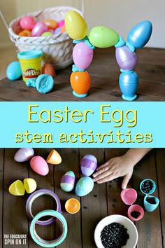 Easter Egg School Activities, Plastic Egg Stem Activities, Easter Stem Activities For Preschool, Egg Stem Activities, Easter Learning Activities, Spring Stem Activities, Easter Homeschool