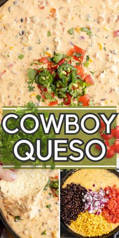 the cowboy quesadilla recipe is shown in three different pictures