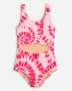 J.Crew: Girls' Printed Cutout-waist One-piece Swimsuit With UPF 50+ For Girls Crochet Swimsuit, Halloween Costumes Friends, New Pant, Kids Swimming, Girls Prints, Mini Fashion, Rash Guard, Upf 50