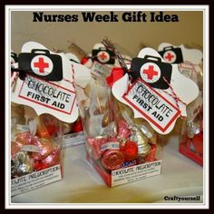 nurses week gift idea chocolate first aid kit with candy in bags and red cross tags