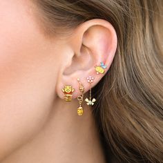 Girls Crew is a Los Angeles based jewelry company focused on playful, dainty, and imaginative designs. Ear Piercings Gold, 2nd Piercing, Piercings Gold, Silly Earrings, Hunny Pot, Giving People, Flat Back Earrings, Disney Jewelry, Jewelry Lookbook