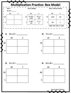 the multiplation practice box model worksheet is shown in black and white