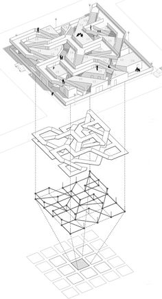 an architectural drawing with lines and shapes in the center, on top of a white background