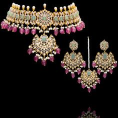 Indulge in the allure of this exquisite jewelry set and let contemporary grace redefine your fashion narrative! Radiate elegance and dangle in delight with our enchanting Esha Set – a mesmerizing blend of elegance and vibrancy meticulously crafted with sparkling zircons, complemented by the refreshing allure of mint green stones, and embellished with delicately dangling fuschia pink beads to elevate your style with the perfect harmony of sophistication and playfulness. The set includes a necklac Heritage Jewellery, Fuschia Pink, Green Stones, Faux Stone, Trendy Earrings, Pink Beads, Head Accessories, Perfect Harmony, Exquisite Jewelry