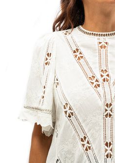 Cutwork Top, Embroidered Lace Top, Eyelet Embroidery, Sea Ny, Scalloped Trim, Embroidery Lace, Cut Work, Summer Clothes, Embroidered Lace