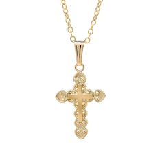 Child's Gold-Filled Embossed Cross Pendant Necklace | REEDS Jewelers 14k Gold Cross Necklace For First Communion, Yellow Gold Cross Necklace For First Communion, Yellow Gold Cross Charms For Baptism, Yellow Gold Cross Pendant Necklace For First Communion, Yellow Gold Cross Pendant For First Communion, Yellow Gold Cross For Baptism, Yellow Gold Cross Necklaces For Baptism, Yellow Gold Cross Pendant Necklace For Baptism, Yellow Gold Cross Pendant For Baptism