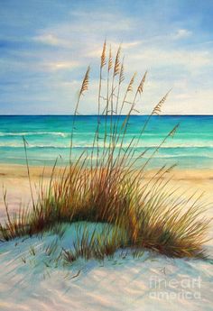 a painting of the beach with sea oats