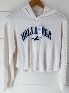 New with tags Retail $35 Hollister Ribbed Hooded Sweater Women’s Size XSmall. Cropped White Hoodie With Ribbed Collar For Fall, White Winter Hoodie With Ribbed Collar, Casual Waffle Knit Hooded Hoodie, Casual Ribbed Hooded Hoodie, Casual Waffle Knit Hoodie, Casual Ribbed Hoodie, Hooded Ribbed Cotton Tops, Cozy Ribbed Hooded Top, Casual Spring Hoodie With Ribbed Collar