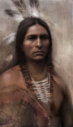 an image of a native american man with feathers on his head and in front of him