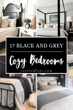 black and grey bedroom decor with text overlay that reads 17 black and grey cozy bedroom designs