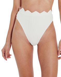 Trendy High Waist Bottoms For Pool, High-cut Leg Summer Pool Bottoms, Chic High-cut Leg Swimwear, White Stretch Bottoms For Pool, White High Waist Bottoms For Pool, Trendy High Waist Bottoms For Poolside, Trendy Bottoms For Sunbathing In Spring, White Stretch Swimming Bottoms, White Stretch Bottoms For Beach Party