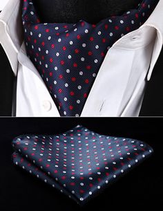 RD213VS Navy Blue Polka Dot Men Silk Cravat Scarves Ascot Tie Handkerchief Set Sky Blue Suit, Mens Silk Scarves, Pocket Square Wedding, Mens Attire, Scarf Dress, Mens Formal, Suit Style, Jacquard Dress