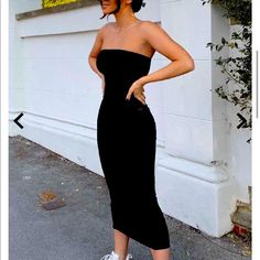 Black Strapless Black Strapless Dress Outfit, Black Tube Dress Outfit, Strapless Dress Casual, Strapless Dress Outfit, Tube Dress Outfit, Black Dress Strapless, Black Tube Dress, Red Dress Casual, Black Dress Style