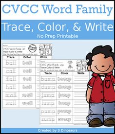 the cvc word family trace, color and write worksheet