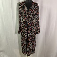 Nwt Anthropologie See U Soon Black Floral V-Neck Long Sleeve Midi Dress Pleating Detail Under The Bust. Long Sheer Sleeves. Partially Lined. Hidden Side Zipper. New With Tag, Excellent Condition. Size Small Length: 46 Inches Bust: 18 Inches Waist: 15 Inches Hips: 20 Inches *Measurements Taken Lying Flat Floral Print V-neck Maxi Dress For Night Out, Fall Purple V-neck Dress, Floral Print V-neck Midi Dress For Night Out, V-neck Floral Print Dress For Night Out, V-neck Floral Print Maxi Dress For Night Out, Multicolor V-neck Midi Dress For Date Night, Black Dress With Notched Neckline For Spring, Purple V-neck Midi Dress For Work, Purple V-neck Fall Dress