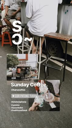 an advertisement for a coffee shop featuring two people sitting at a table