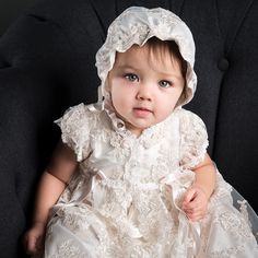 Handmade in the USA This girls Baptism gown is so gorgeous and so detailed, it's not a stretch to say that it is truly a work of art. The lace overlay on this baptism gown is both stunning and special, made of embroidered netting with a rich floral design featuring embroidered flowers in a pretty shade of ivory with champagne cording, adding depth and richness. Trimmed in ivory Venice edging and long ivory or pink silk ribbon bows flowing down the skirt. Includes the matching lace bonnet. This b Baptism Gown Girl, Lace Bonnet, Lace Coat, Baptism Gown, Silk Dupioni, Baby Swing, Baptism Outfit, Christening Gown