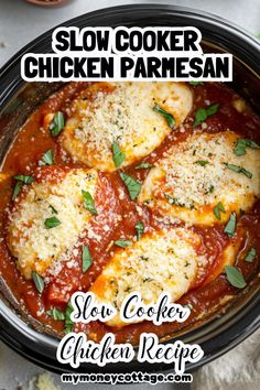 slow cooker chicken parmesan recipe with text overlay