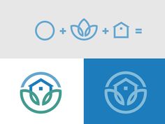 the logos for houses and trees are shown in blue, green, and white colors