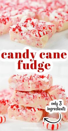 some candy cane fudges are stacked on top of each other with the title overlay