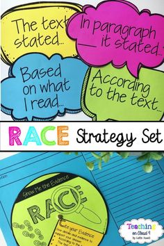 the race strategy set for students to practice their writing and reading skills with speech bubbles