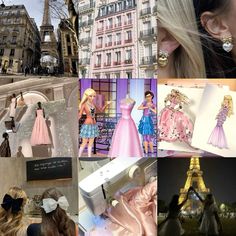 the collage shows many different fashions in paris, including dresses and hair accessories