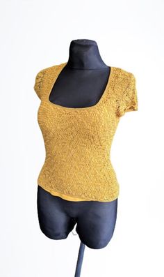 Mustard yellow crochet top blouse vintage women viscose  Condition - vintage good 9/10 Size S (Written M, but looks like smaller) Hand crochet Viscose yarns, with lining Thank you for visit my retro shop :) I send with registered post or couriers if you need extra delivery Fitted Crochet Blouse, Fitted Short Sleeve Top With Crochet Lace, Fitted Crochet Blouse For Spring, Casual Yellow Crochet Lace Top, Fitted Yellow Crochet Lace Top, Fitted Yellow Crochet Top For Spring, Fitted Yellow Crochet Top For Summer, Casual Yellow Tops With Crochet Lace, Casual Yellow Top With Crochet Lace