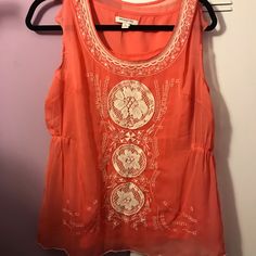 Gorgeous And Perfect For Summer. Never Worn. Very Airy And Flowy Bohemian Sleeveless Blouse For Spring, Summer Bohemian Tank Blouse, Bohemian Tank Blouse For Spring, Bohemian Tank Blouse For Vacation, Bohemian Tank Blouse For Summer, Top Banana, Orange Blouse, Orange Color, Banana Republic