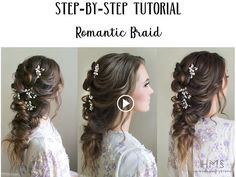 Step by step tutorial - romantic braid #DIY #hair #updo #braid #tutorial #stepbystep #howto bride #bridal #wedding #ideas #hairandmakeupbysteph Shower Dress For Bride, Romantic Braid, Diy Updo, Braids Step By Step, Hair Updos Tutorials, Loose Curls Hairstyles, Prom Hair Updo, Side Braid Hairstyles, Bridal Braids