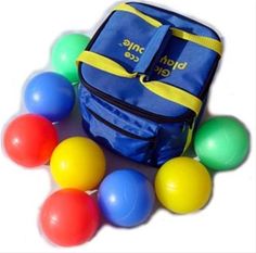 an assortment of plastic balls and bags