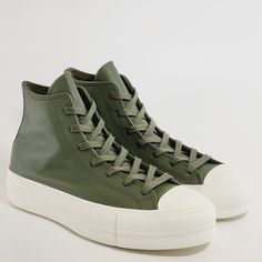 Converse Chuck Taylor All Star Hi High Top Utility Green / Egret / Silver Leather Women's Platform Sneakers / Boots A07131c Nwt Brand: Converse Model: Chuck Taylor All Star Lift Hi Style Code: A07131c Color: Utility / Egret / Silver Gender: Women's Size Guide: Us Women's 5.5 / Uk 3.5 / Eur 36 / Cm 22.5 Us Women's 6.5 / Uk 4.5 / Eur 37 / Cm 23.5 Us Women's 7.5 / Uk 5.5 / Eur 38 / Cm 24.5 Us Women's 8 / Uk 6 / Eur 39 / Cm 24.5 Us Women's 8.5 / Uk 6.5 / Eur 39.5 / Cm 25 Matte Meets Metallic Go For Casual Leather Platform High-top Sneakers, Converse Leather Casual Sneakers, Green Leather High-top Sneakers Casual Style, Casual Leather High-top Converse Sneakers, Khaki Leather Sneakers For Fall, Casual Converse Leather High-top Sneakers, Leather Khaki Sneakers For Fall, Converse Leather Sneakers For Fall, Converse Leather High-top Sneakers For Spring