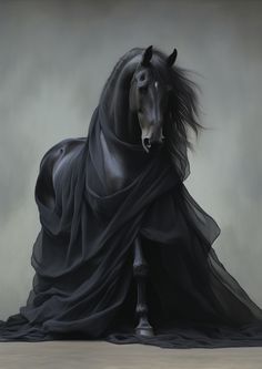 a painting of a horse wrapped in a black cloth